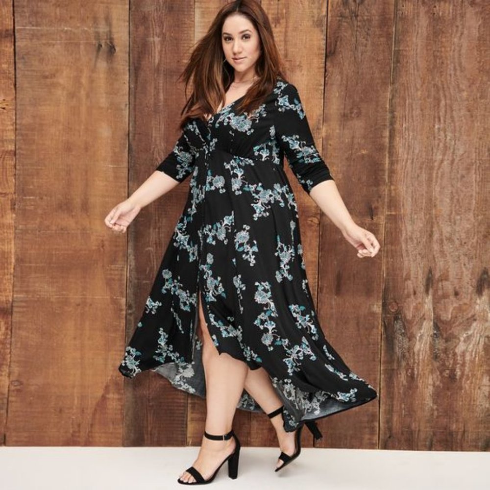 Black Floral Hi-Lo Challis Dress Torrid